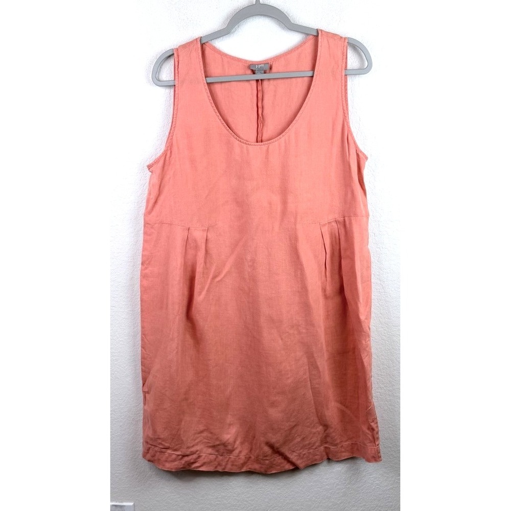J. Jill 100% Linen Shift Dress Sz L Petite Sleeveless Coral Pink Coastal Beachy